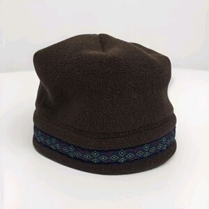 LL Bean Fleece Beanie Adjustable Strap Brown Winter Aztec Ski Hat Cap Vintage
